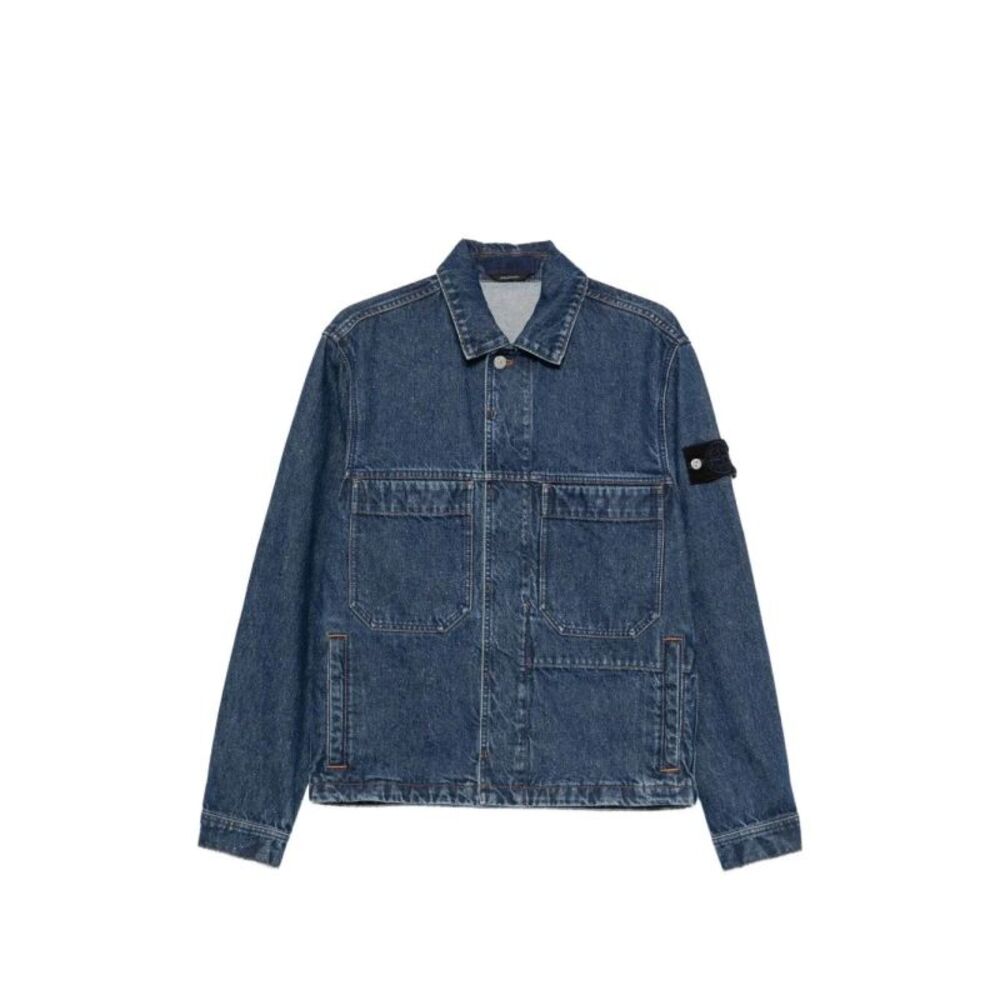 Stone Island Men `Indigo Grainy Wash` Biker Jacket